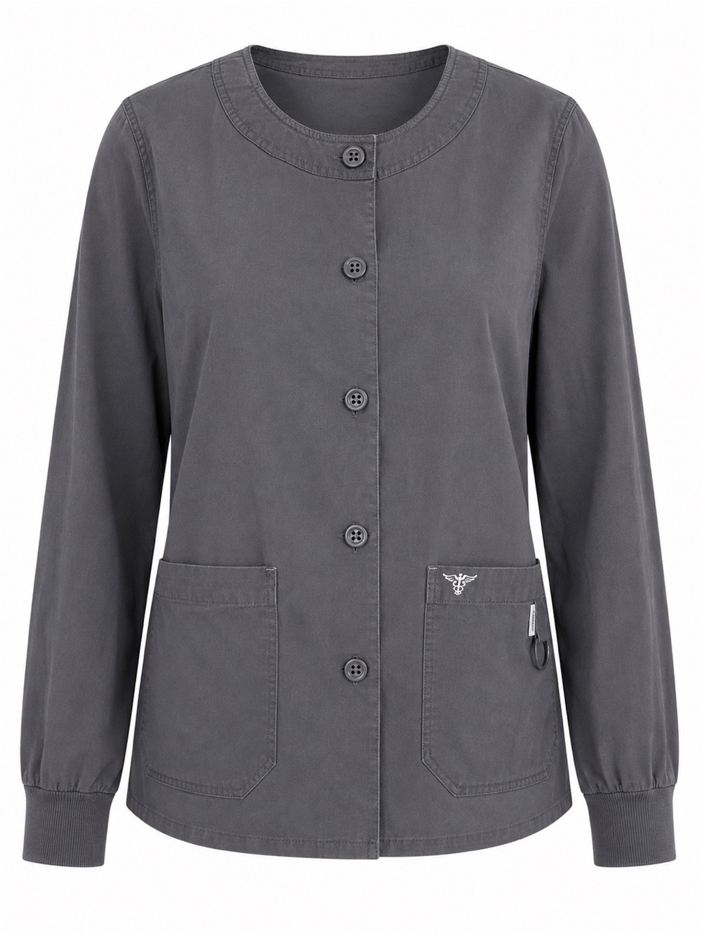 Women's Gray Button-Front Medical Jacket Scrub